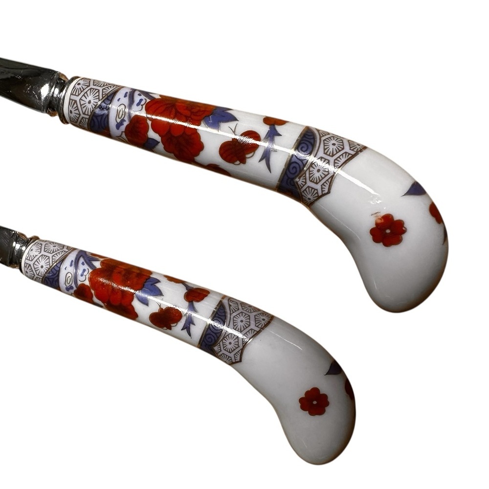 House of Prill Stainless Sheffield England Porcelain Salad Utensils Serving Set - Picture 3 of 6